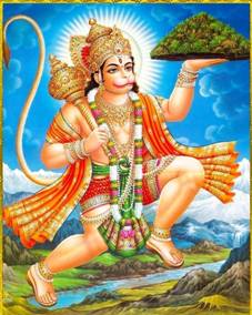Shri Hanuman ji Parvat leke udate huye